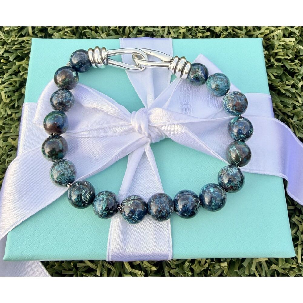 Incredibly Rare Tiffany & Co. Paloma Picasso Chrysocolla Knot Bead Bracelet, 9"